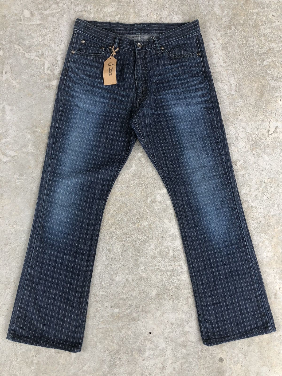 image of If Six Was Nine x Seditionaries Japanese Semantic Design Flared Jeans Hickory Stripe Jeans in Blue 