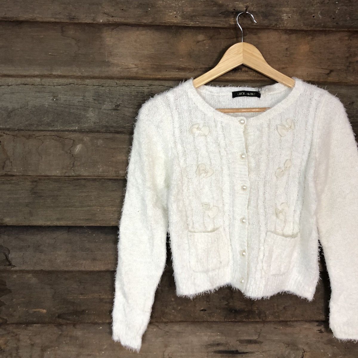 Homespun Knitwear DL Cecil Mc Bee White Mohair cardigan shaggy Knitwear #c1087 Size S / US 4 / IT 40 - 7 Thumbnail