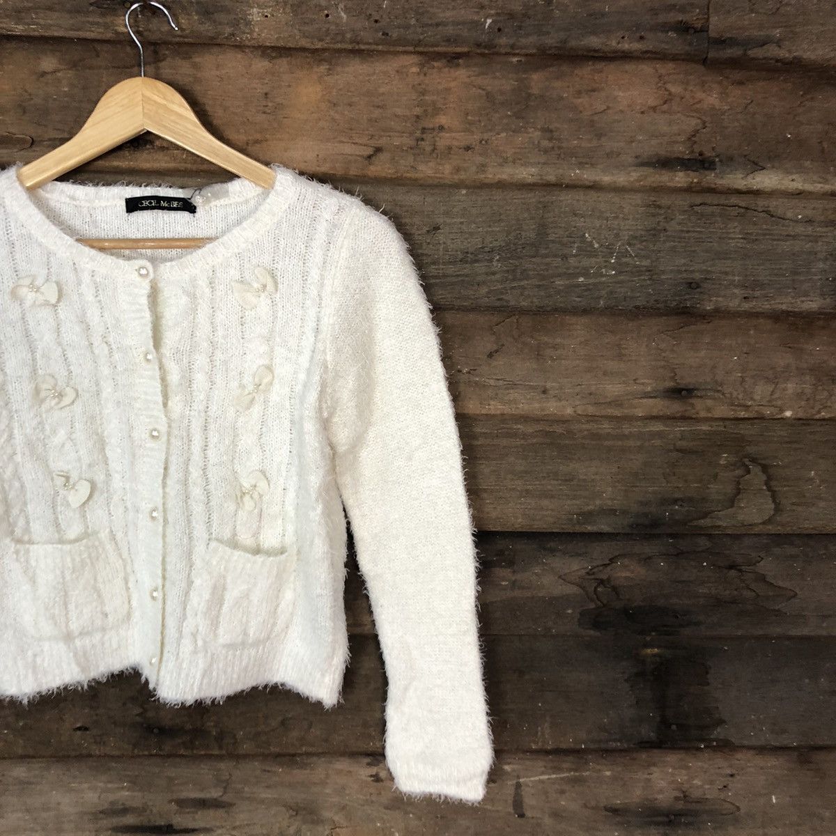 Homespun Knitwear DL Cecil Mc Bee White Mohair cardigan shaggy Knitwear #c1087 Size S / US 4 / IT 40 - 5 Thumbnail