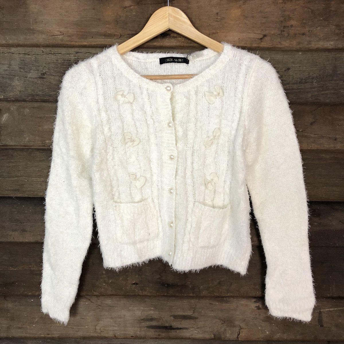 Homespun Knitwear DL Cecil Mc Bee White Mohair cardigan shaggy Knitwear #c1087 Size S / US 4 / IT 40 - 8 Thumbnail
