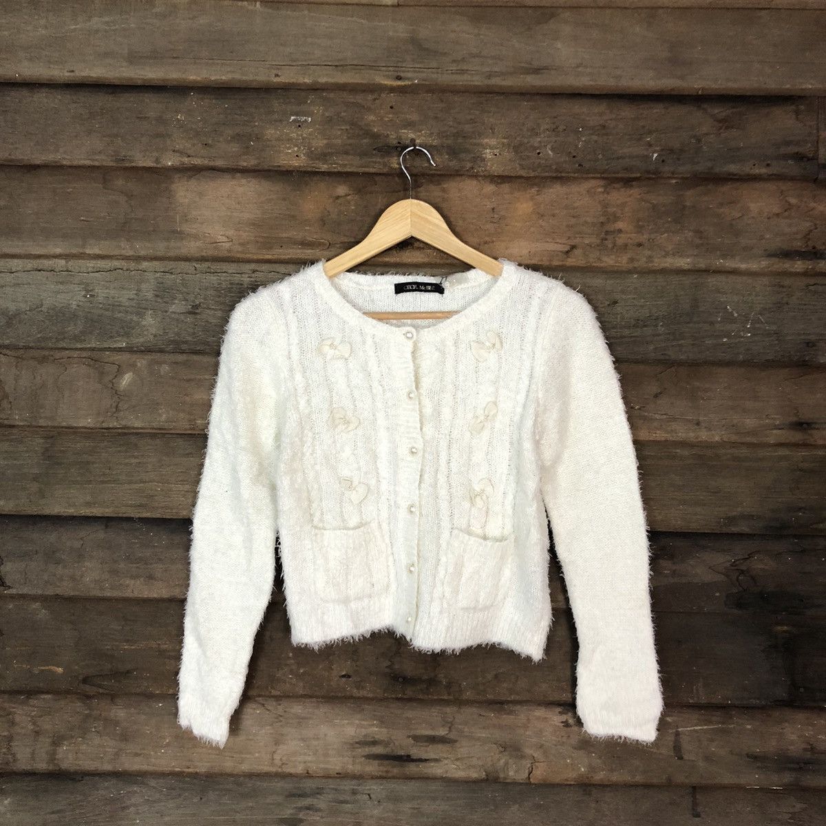 Homespun Knitwear DL Cecil Mc Bee White Mohair cardigan shaggy Knitwear #c1087 Size S / US 4 / IT 40 - 1 Thumbnail