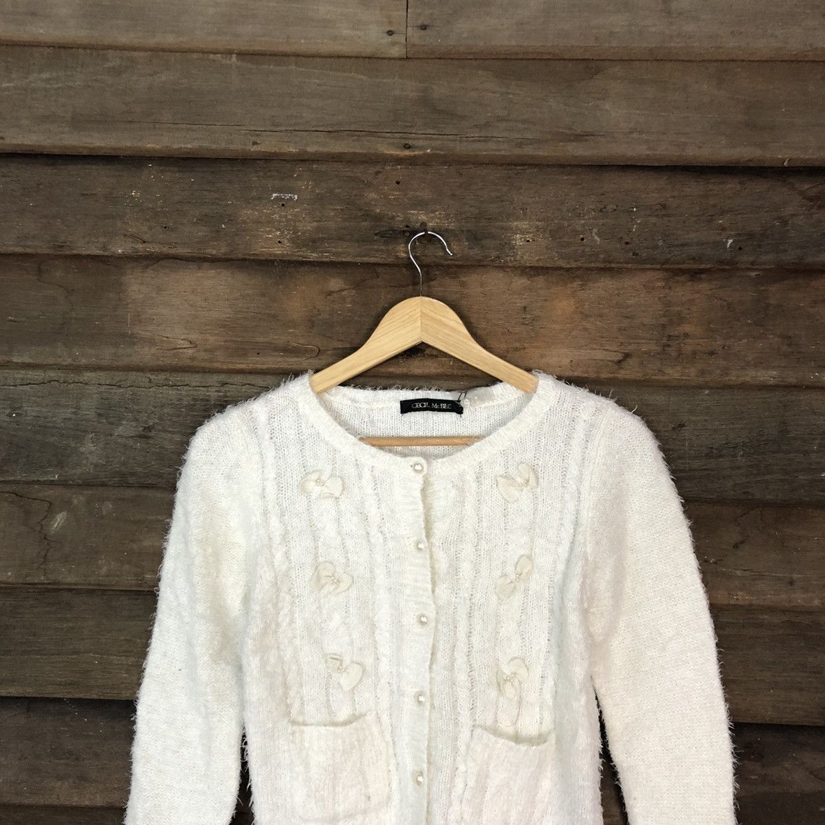 Homespun Knitwear DL Cecil Mc Bee White Mohair cardigan shaggy Knitwear #c1087 Size S / US 4 / IT 40 - 2 Thumbnail