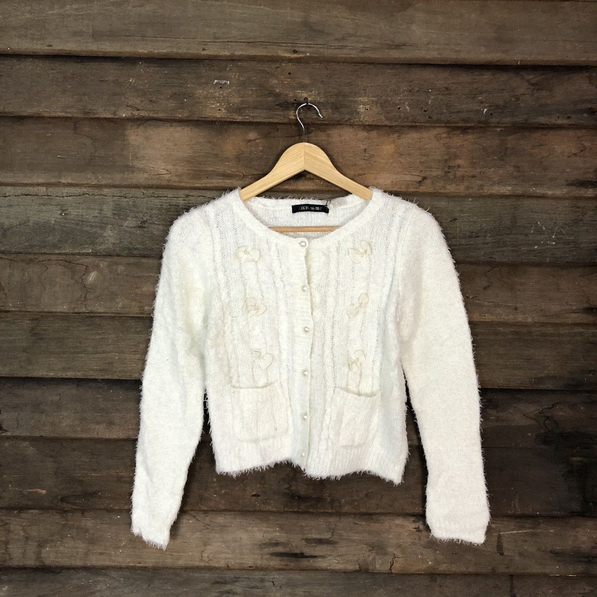 Homespun Knitwear DL Cecil Mc Bee White Mohair cardigan shaggy Knitwear #c1087 Size S / US 4 / IT 40 - 3 Thumbnail