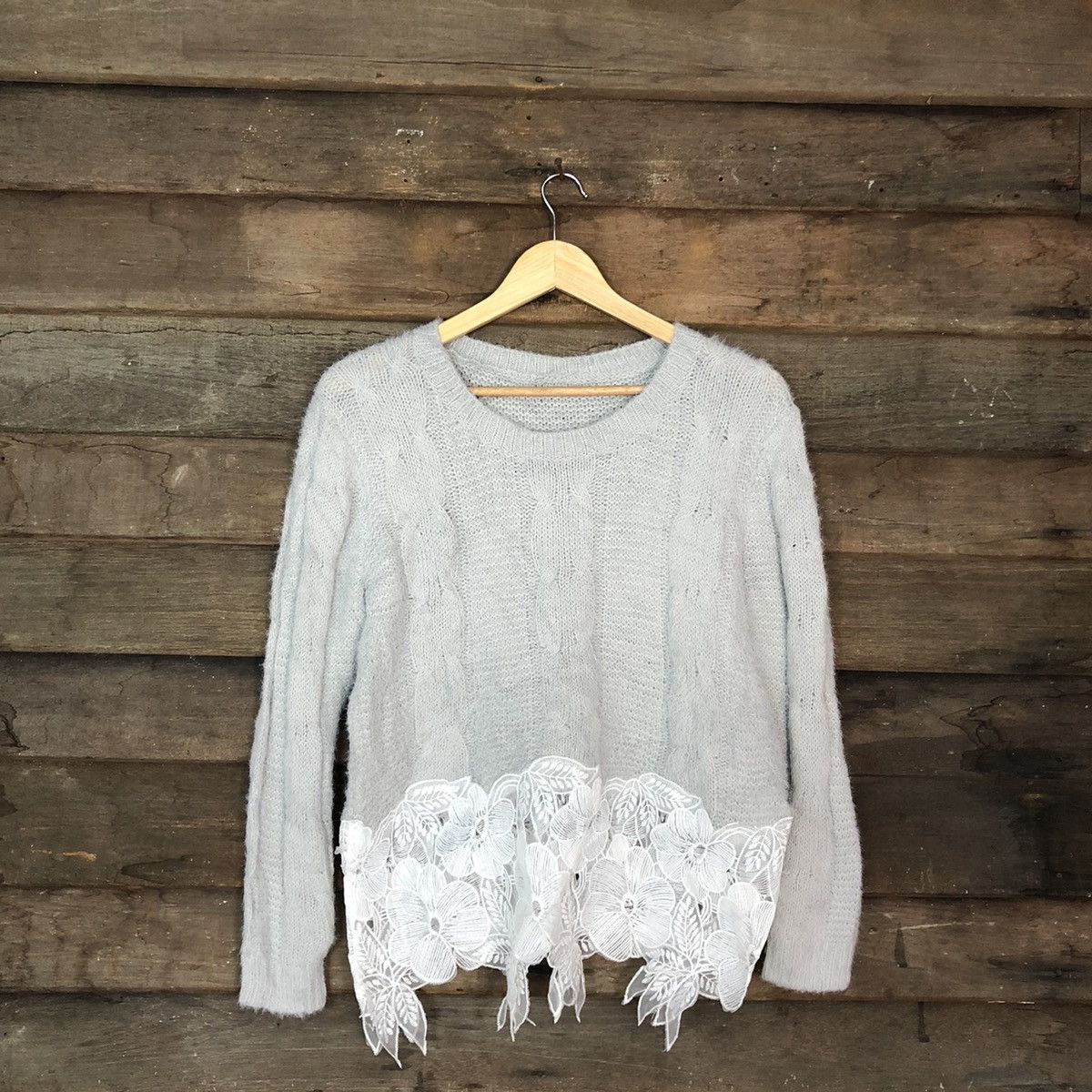 image of Homespun Knitwear Japan Mohair Soft Fur Shag Shaggy Knitwear C1076 in Silver, Men's (Size Medium)