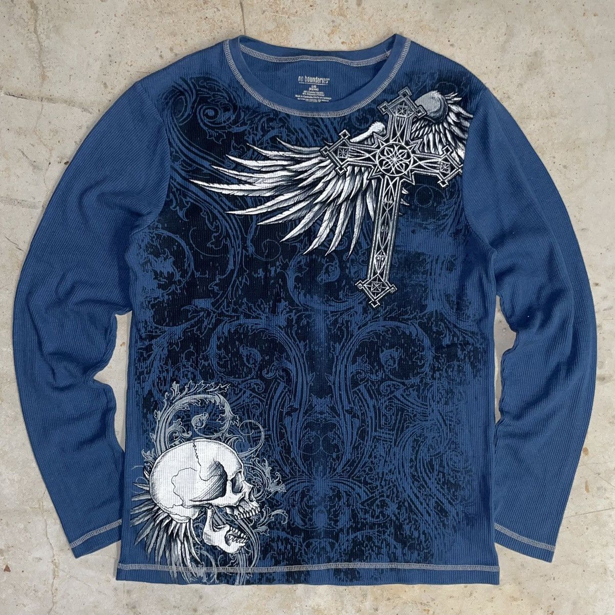 Affliction Y2K Skull Wings Cyber Grunge Punk Blue Thermal Tee Large ...