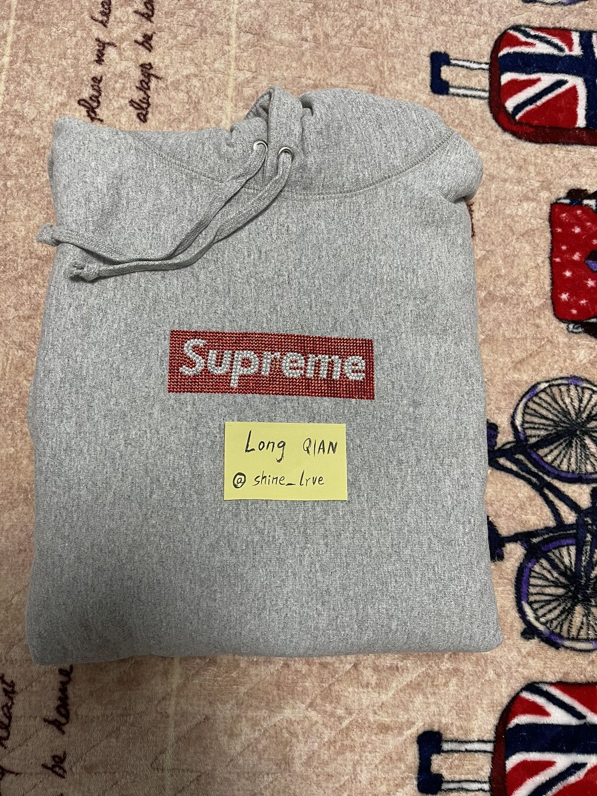 Supreme Supreme Swarovski grey box logo hood hoodie sweatershirt ...