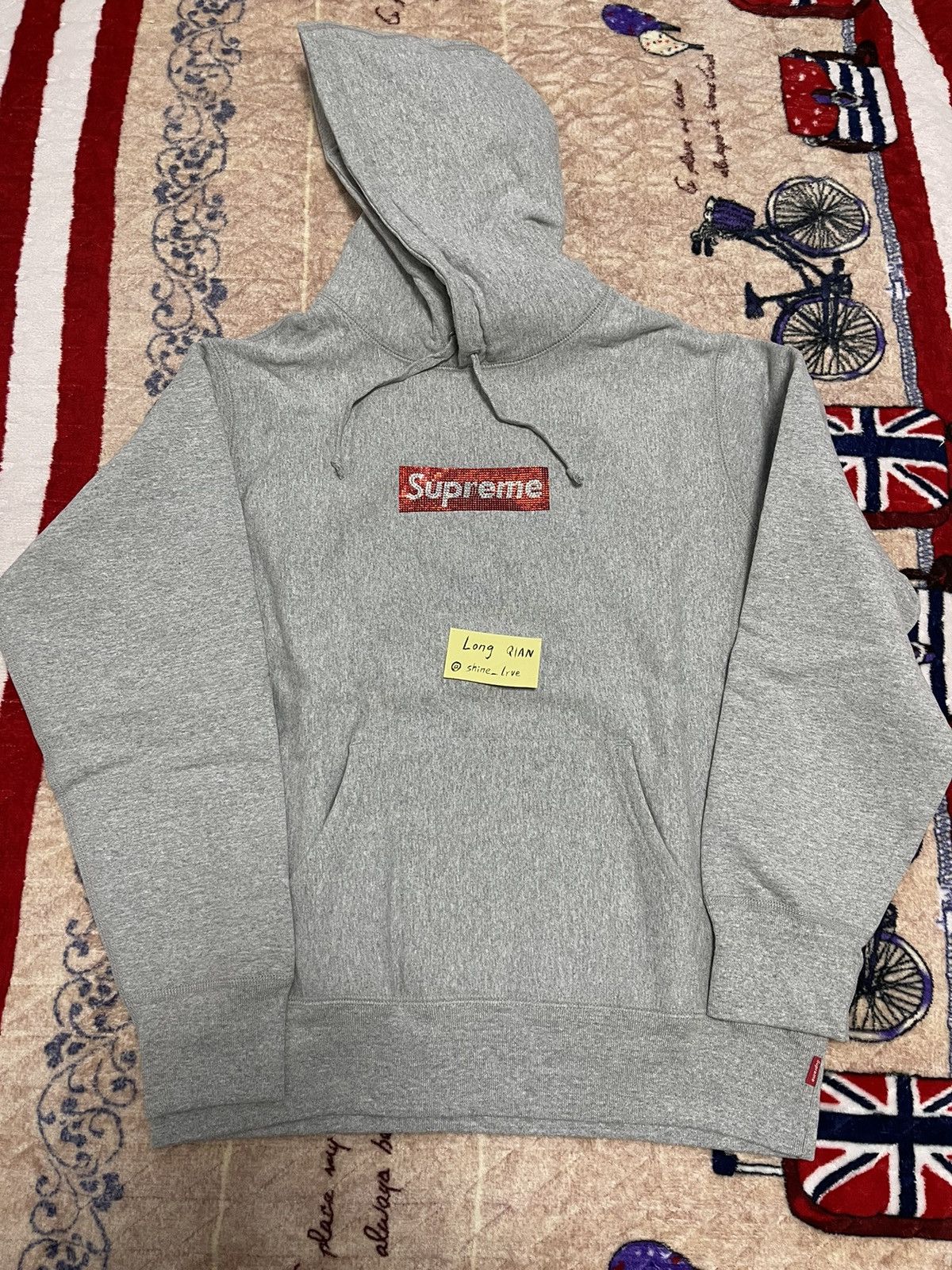 Supreme Supreme Swarovski grey box logo hood hoodie sweatershirt 