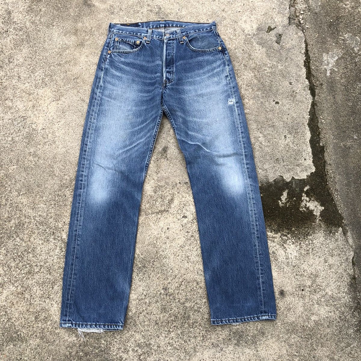 image of Distressed Denim x Levis 501 Stoned Wash Rips Distress Denim Jeans in Blue Wash, Men's (Size 30)