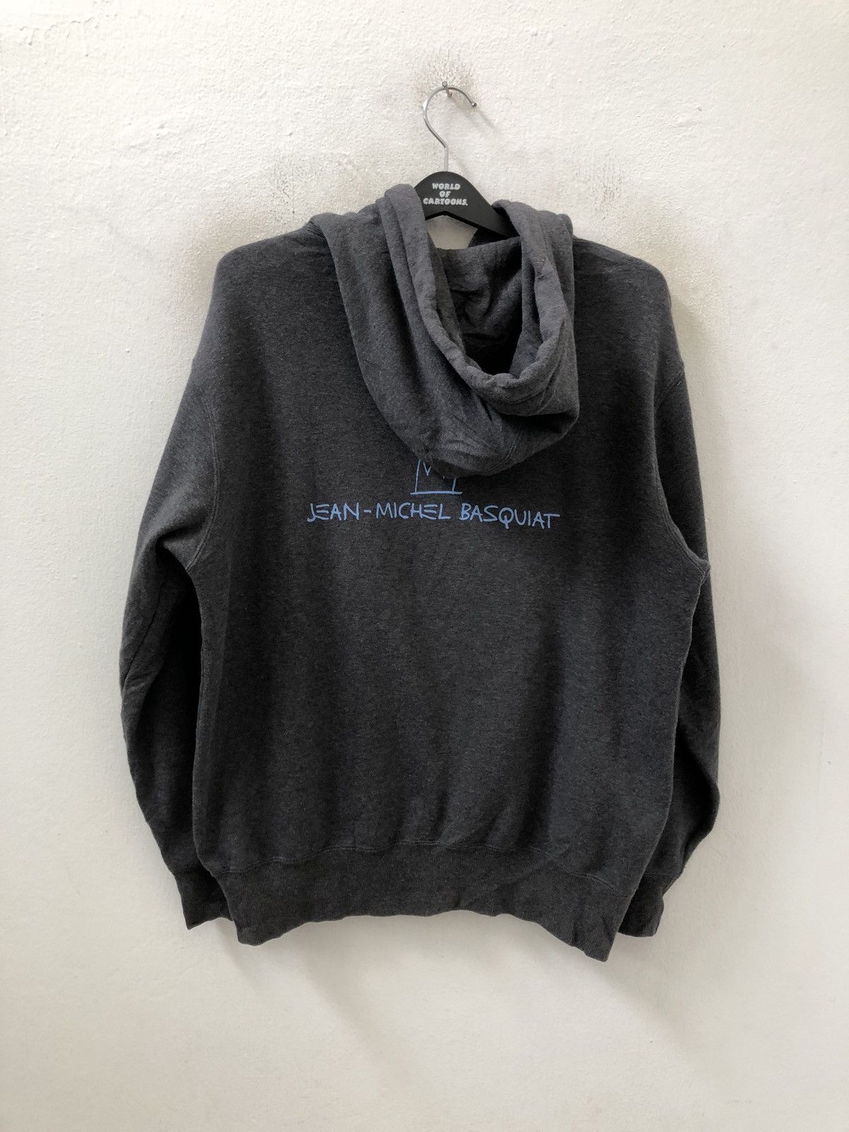image of Jean Michel Basquiat Spell Out Pop Art Grey Hoodie Sweater, Men's (Size Large)