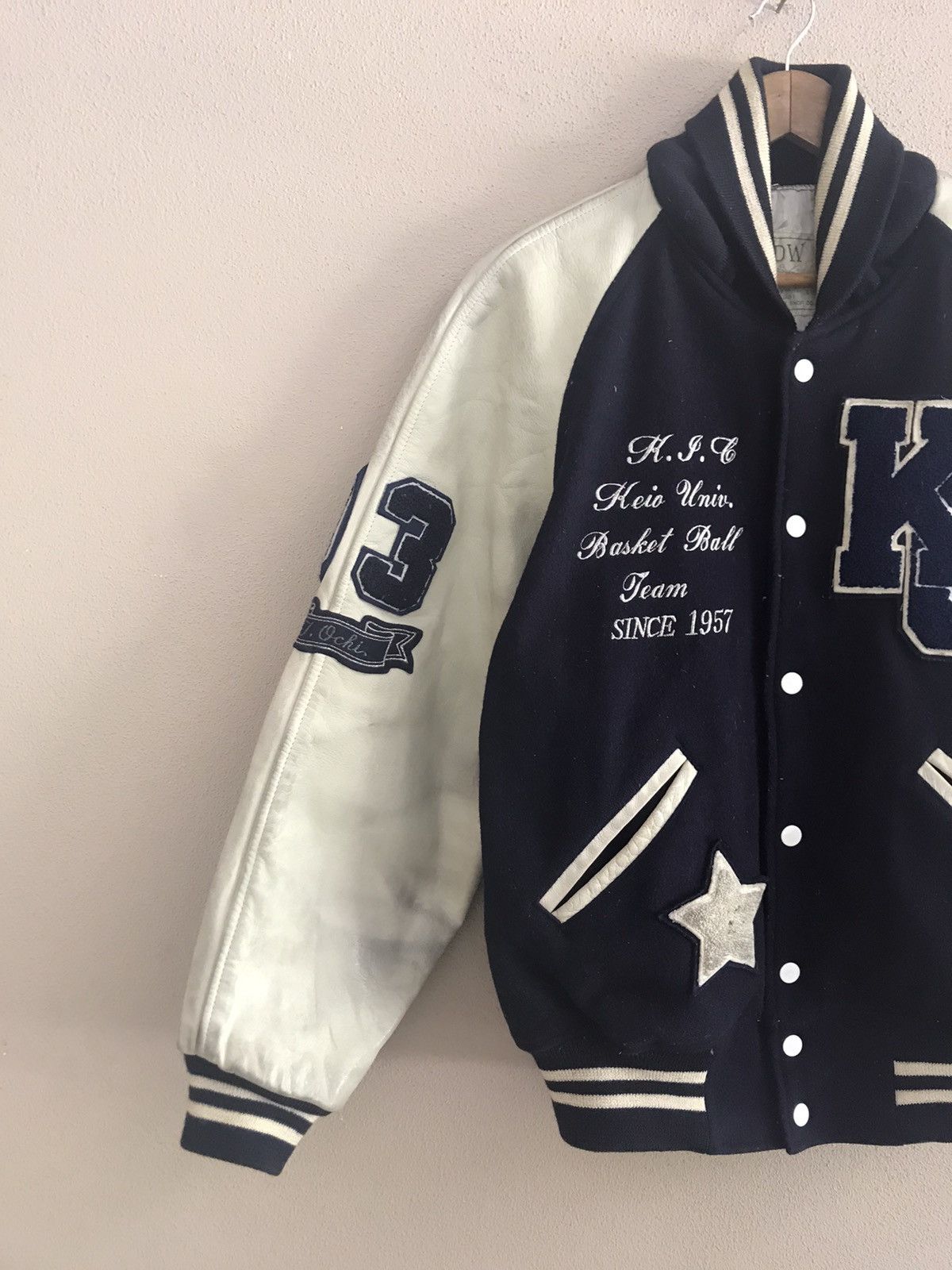 Vintage Basket Ball Team wool varsity leather sleeve jacket Size US M / EU 48-50 / 2 - 4 Thumbnail