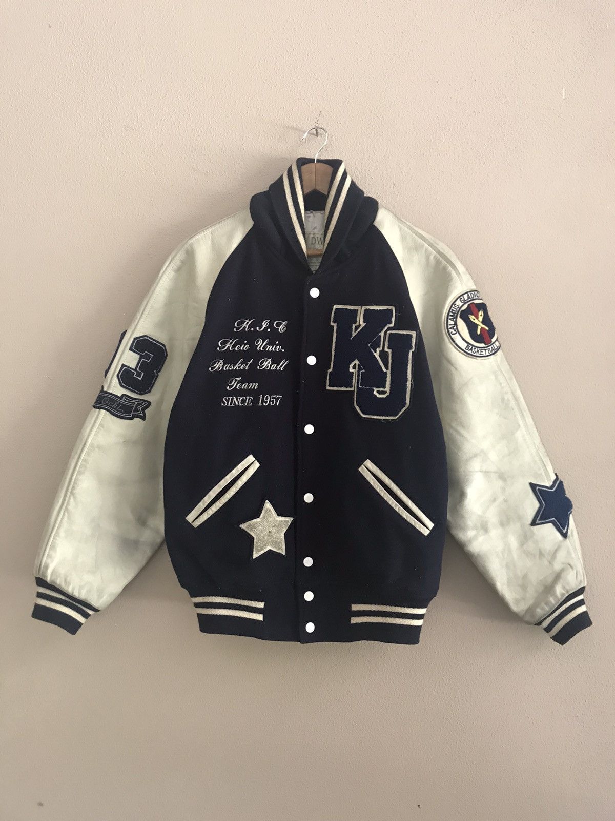 Vintage Basket Ball Team wool varsity leather sleeve jacket Size US M / EU 48-50 / 2 - 1 Thumbnail