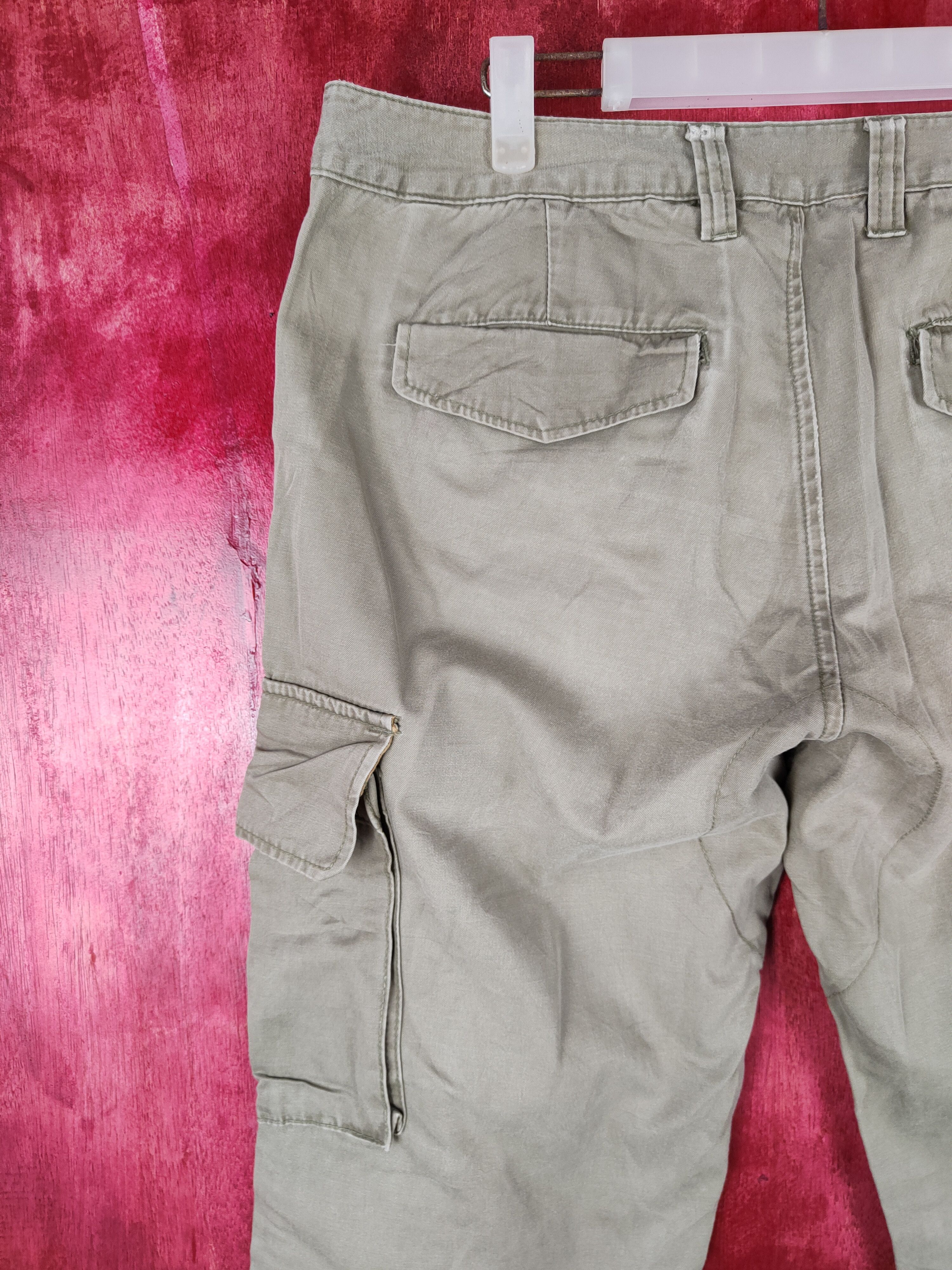 Japanese Brand The World Cargo (Back Number®) Light Green cargo Pants #4552 Size US 33 - 9 Thumbnail