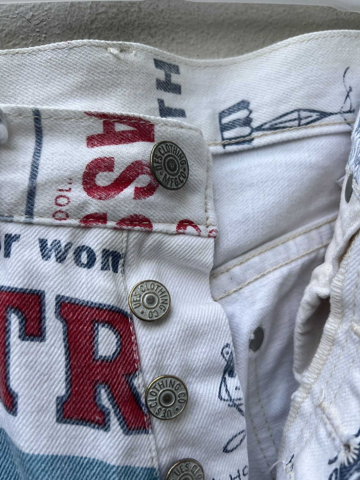 UES Japan × Vintage Vintage UES Japan Union Made Pop Art Ads Denim Flare Jeans Size US 29 - 8 Thumbnail