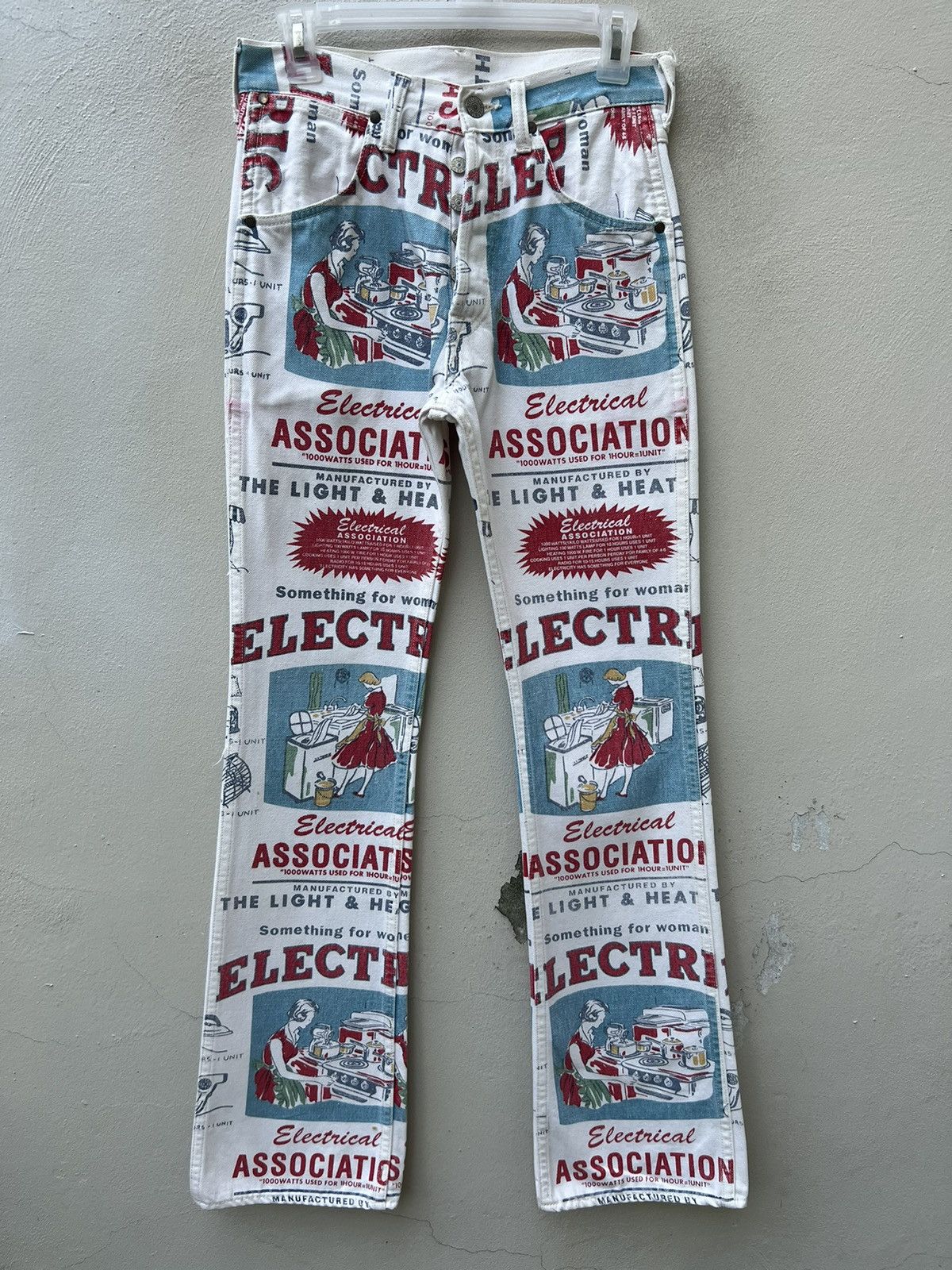 UES Japan × Vintage Vintage UES Japan Union Made Pop Art Ads Denim Flare Jeans Size US 29 - 6 Thumbnail