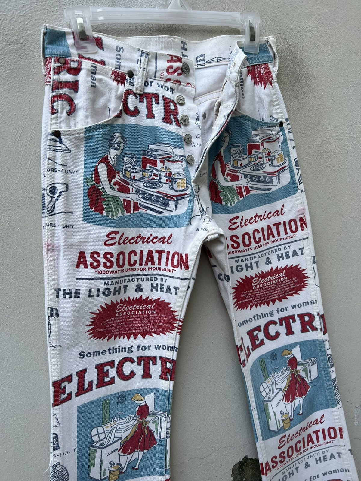 UES Japan × Vintage Vintage UES Japan Union Made Pop Art Ads Denim Flare Jeans Size US 29 - 7 Thumbnail