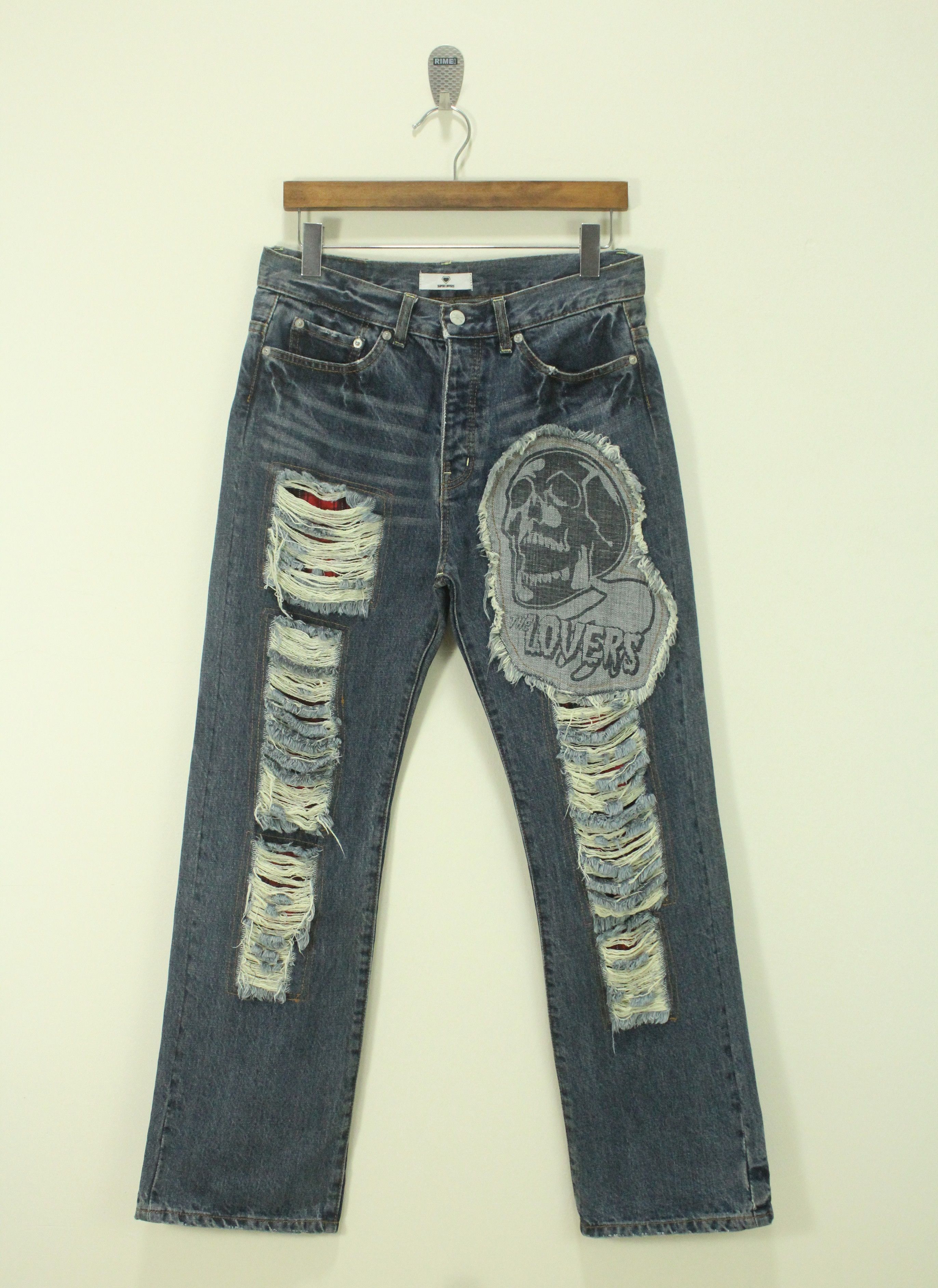 Japanese Brand SUPERLOVERS Denim Jeans Distressed Style Skull Ripped Size US 30 / EU 46 - 2 Thumbnail