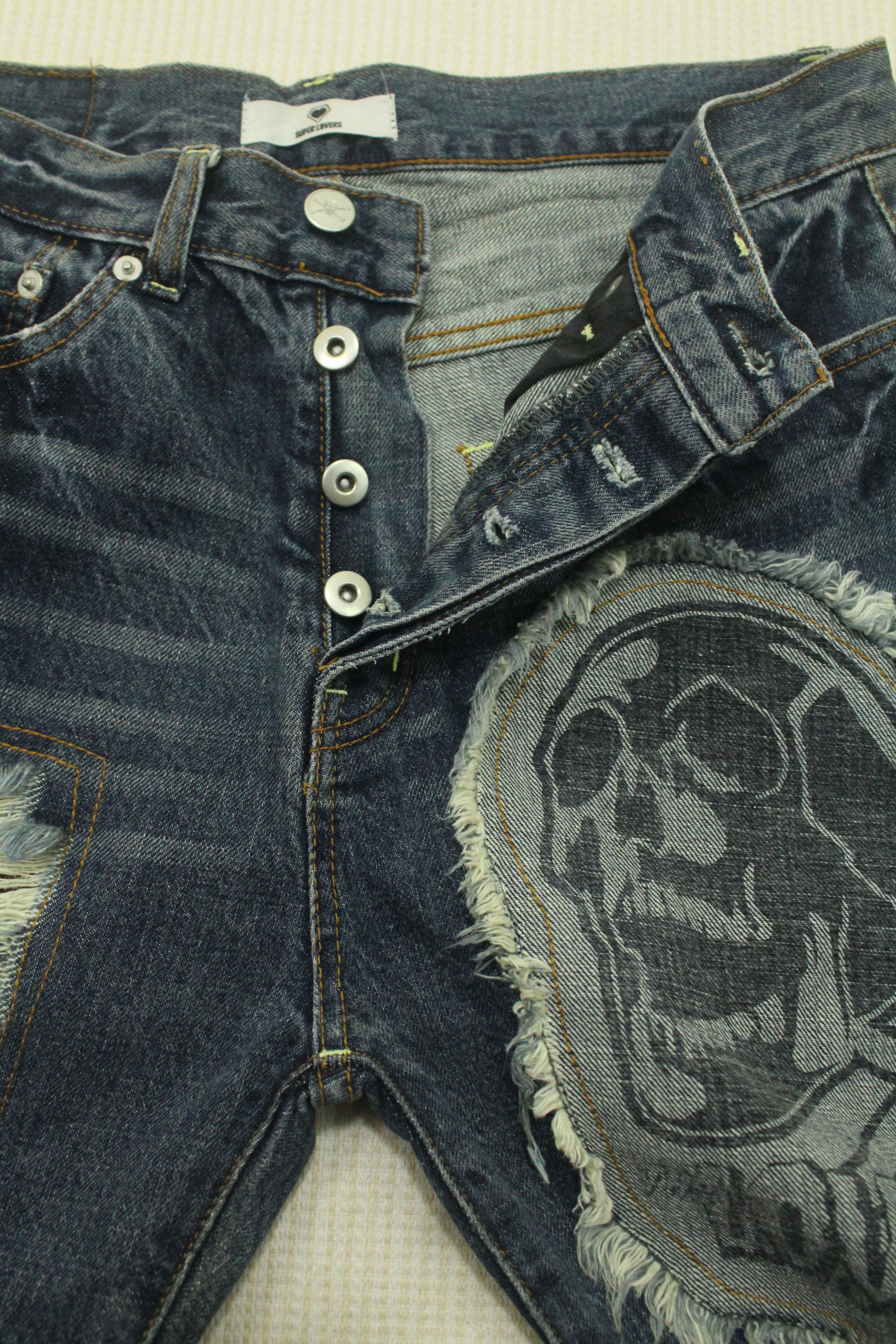 Japanese Brand SUPERLOVERS Denim Jeans Distressed Style Skull Ripped Size US 30 / EU 46 - 8 Thumbnail