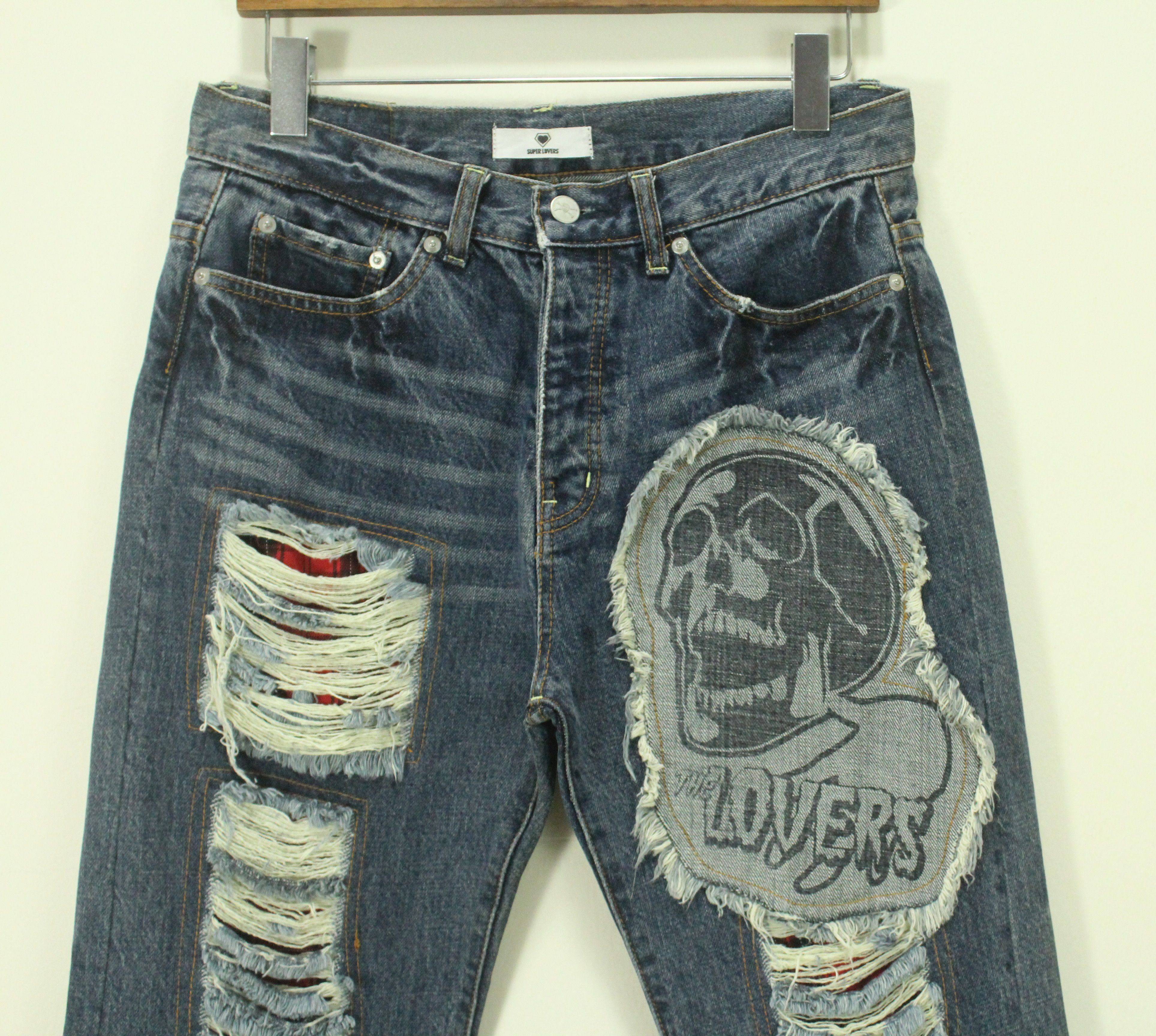Japanese Brand SUPERLOVERS Denim Jeans Distressed Style Skull Ripped Size US 30 / EU 46 - 3 Thumbnail