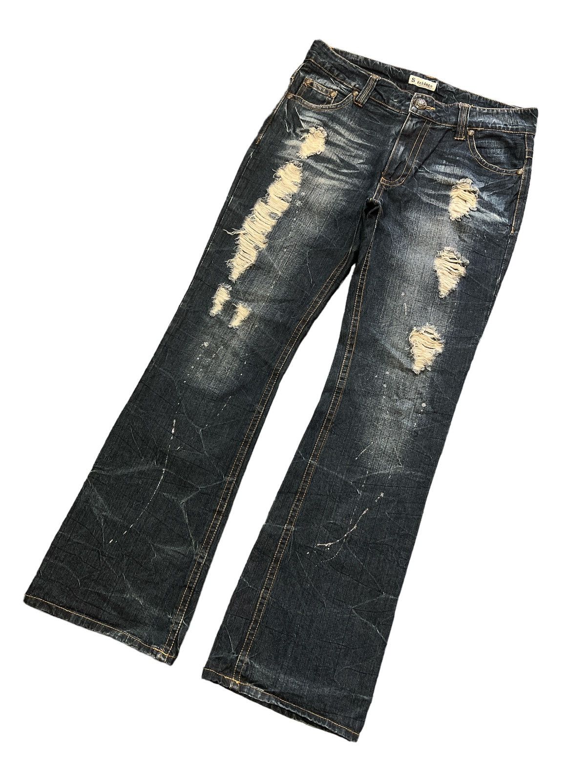 Japanese Brand × Vintage THRASHED💥SORRIDERE SPLASHED WING DISTRESSED DENIM PANT Size US 34 / EU 50 - 5 Thumbnail
