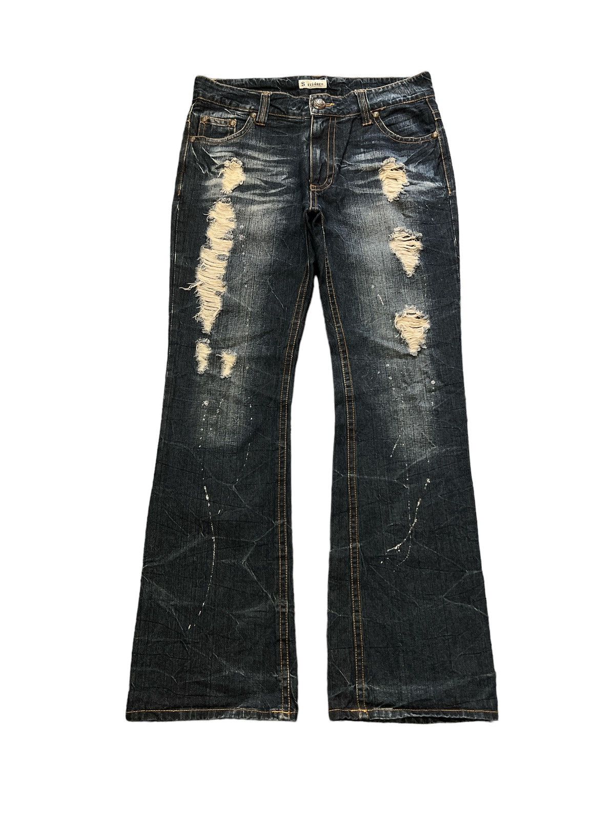 image of Avant Garde x Vintage Thrashedsorridere Splashed Wing Distressed Denim Pant in Blue, Men's (Size 34