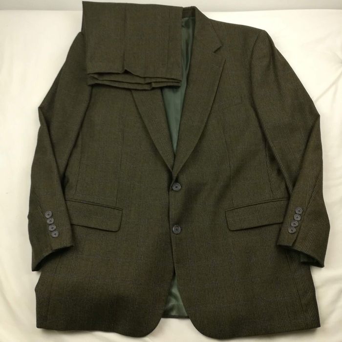 Vintage VTG Aquascutum London 42R Tweed Wool Glen Plaid Suit 34x30