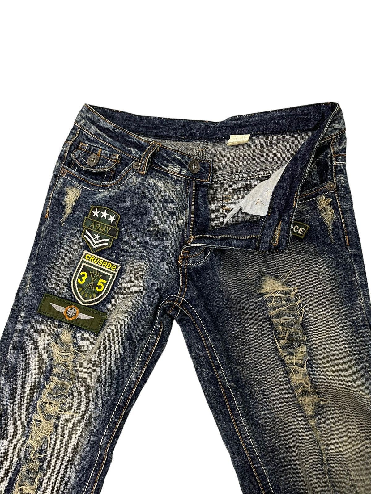 Japanese Brand Flare Jeans Agate Label Distress Denim Low Rise 2🟦2 Size US 31 - 10 Thumbnail
