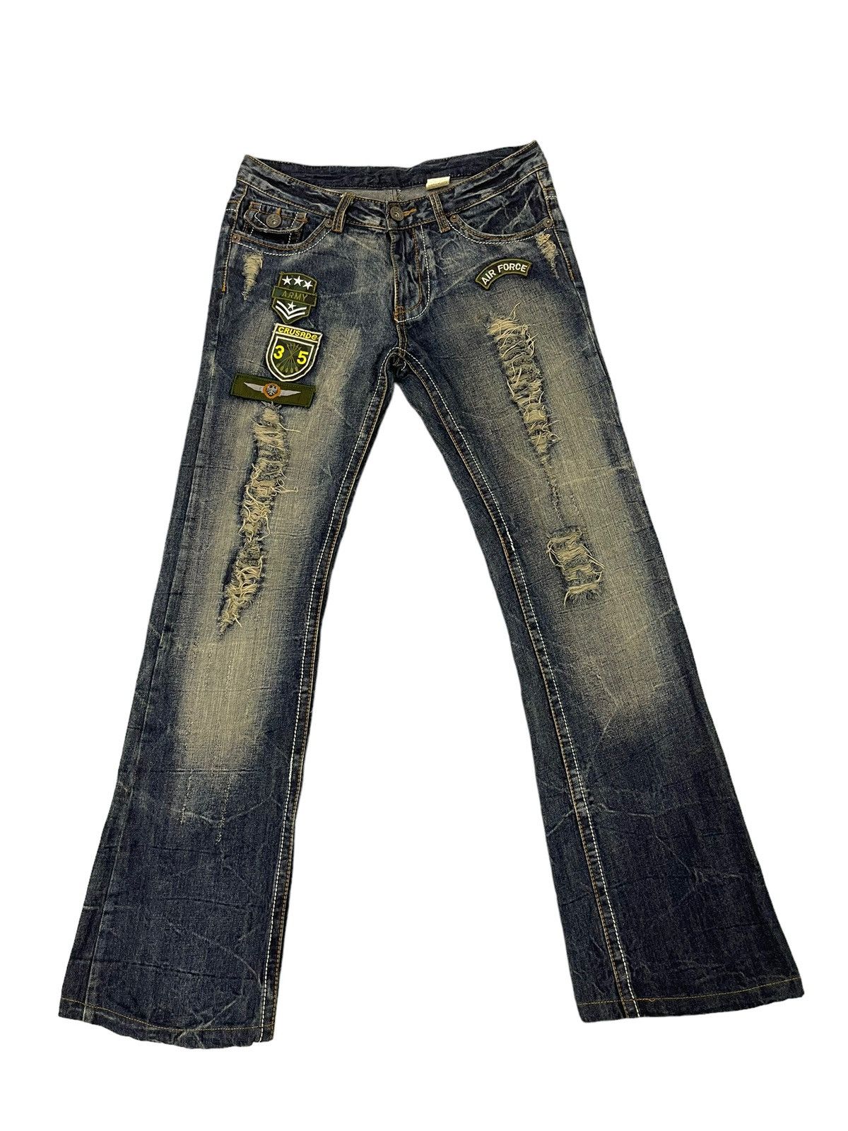 Japanese Brand Flare Jeans Agate Label Distress Denim Low Rise 2🟦2 Size US 31 - 2 Thumbnail