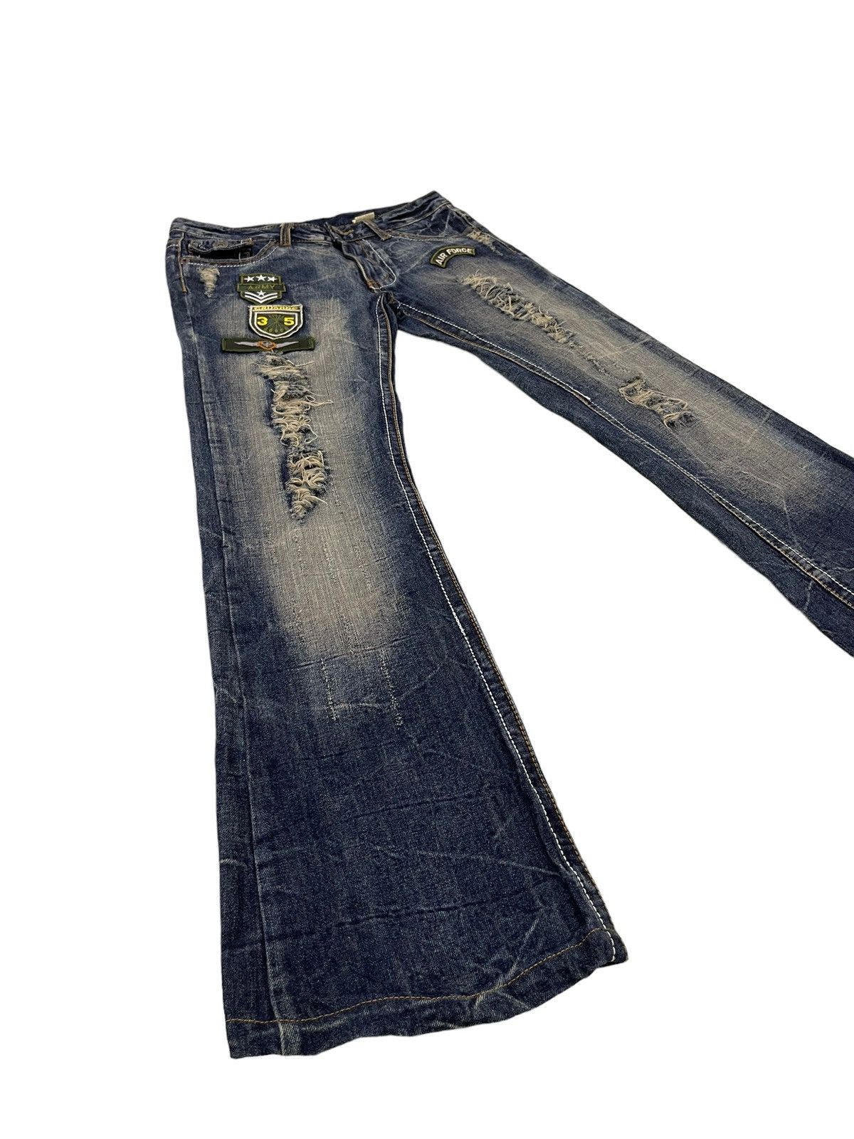 Japanese Brand Flare Jeans Agate Label Distress Denim Low Rise 2🟦2 Size US 31 - 1 Thumbnail