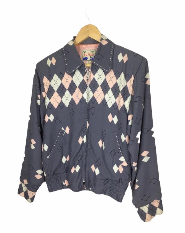 Dry Bones 50s Argyle Blouson Rockabilly Gabardine Jacket Size US XS / EU 42 / 0 - 3 Thumbnail
