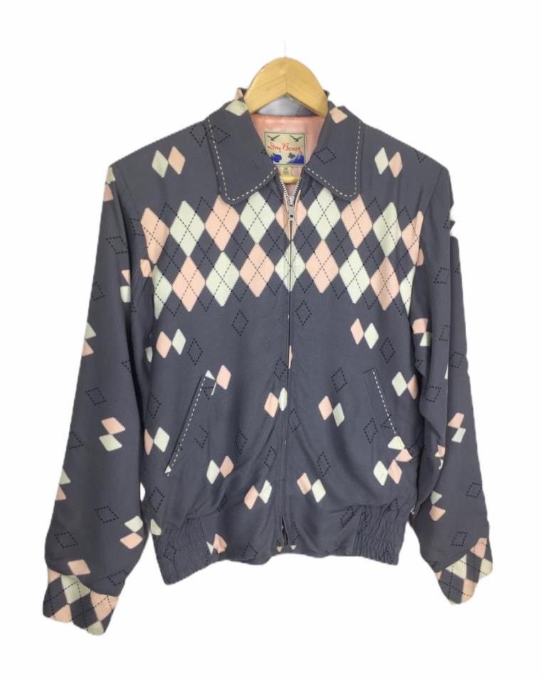 Dry Bones 50s Argyle Blouson Rockabilly Gabardine Jacket Size US XS / EU 42 / 0 - 4 Thumbnail
