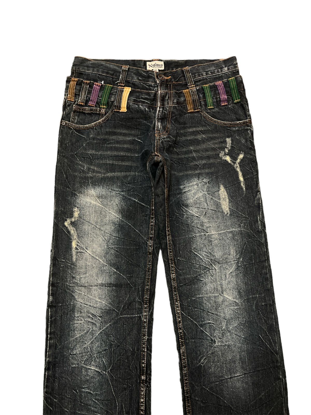 Japanese Brand × Vintage THRASHED🔥DOUBLE WAIST NYLAUS DISTRESSED DENIM PANT Size US 32 / EU 48 - 3 Thumbnail