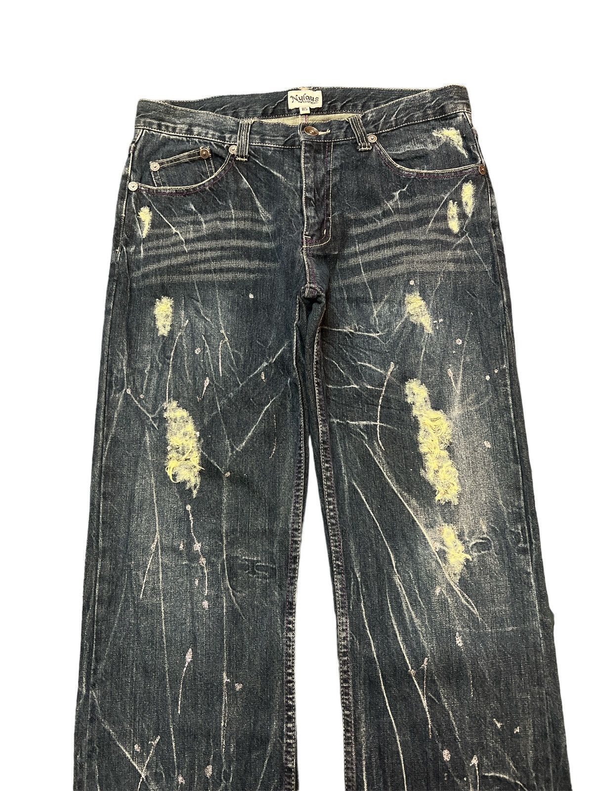 Japanese Brand × Vintage THRASHED🔥SPLATTER NYLAUS RIPPED DISTRESSED DENIM PANT Size US 32 / EU 48 - 3 Thumbnail