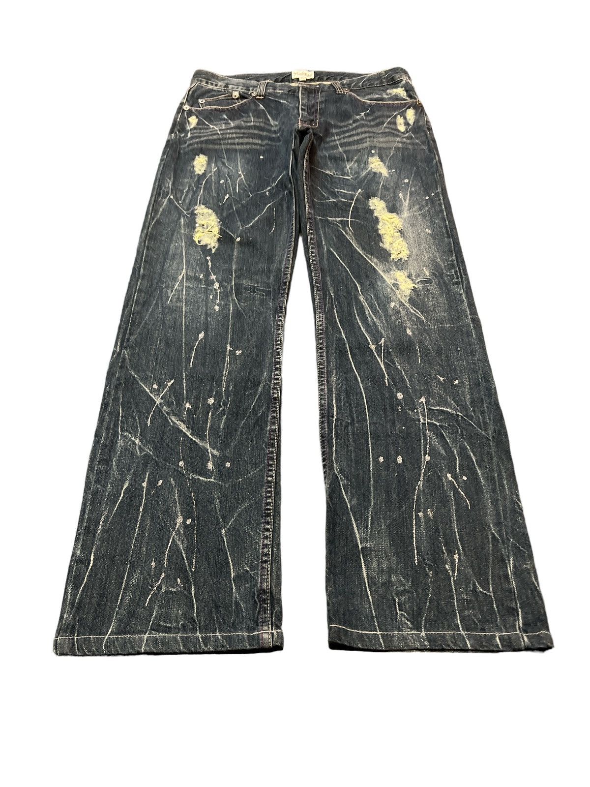 Japanese Brand × Vintage THRASHED🔥SPLATTER NYLAUS RIPPED DISTRESSED DENIM PANT Size US 32 / EU 48 - 2 Thumbnail