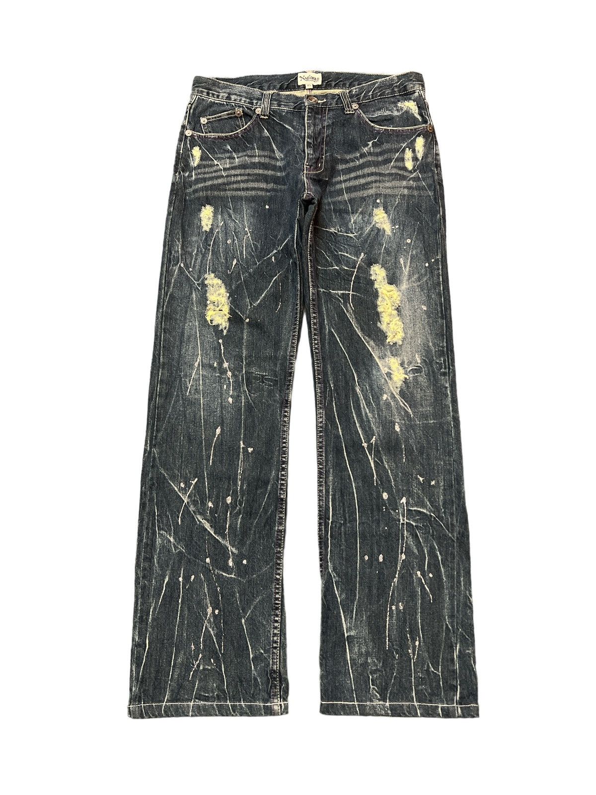 Japanese Brand × Vintage THRASHED🔥SPLATTER NYLAUS RIPPED DISTRESSED DENIM PANT Size US 32 / EU 48 - 1 Thumbnail