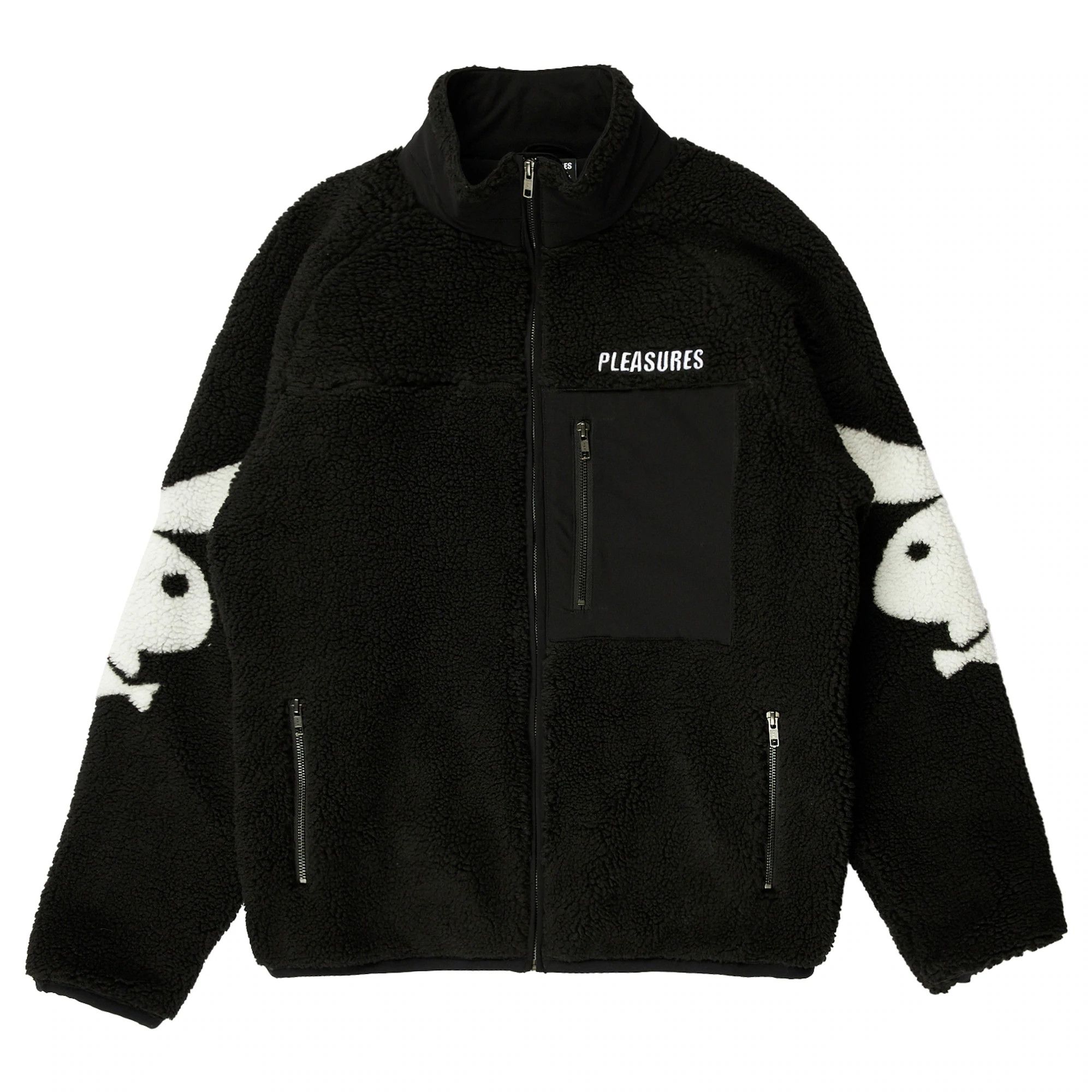 image of Playboy x Pleasures Bunny Sherpa Zip Up Jacket in Black, Men's (Size Small)