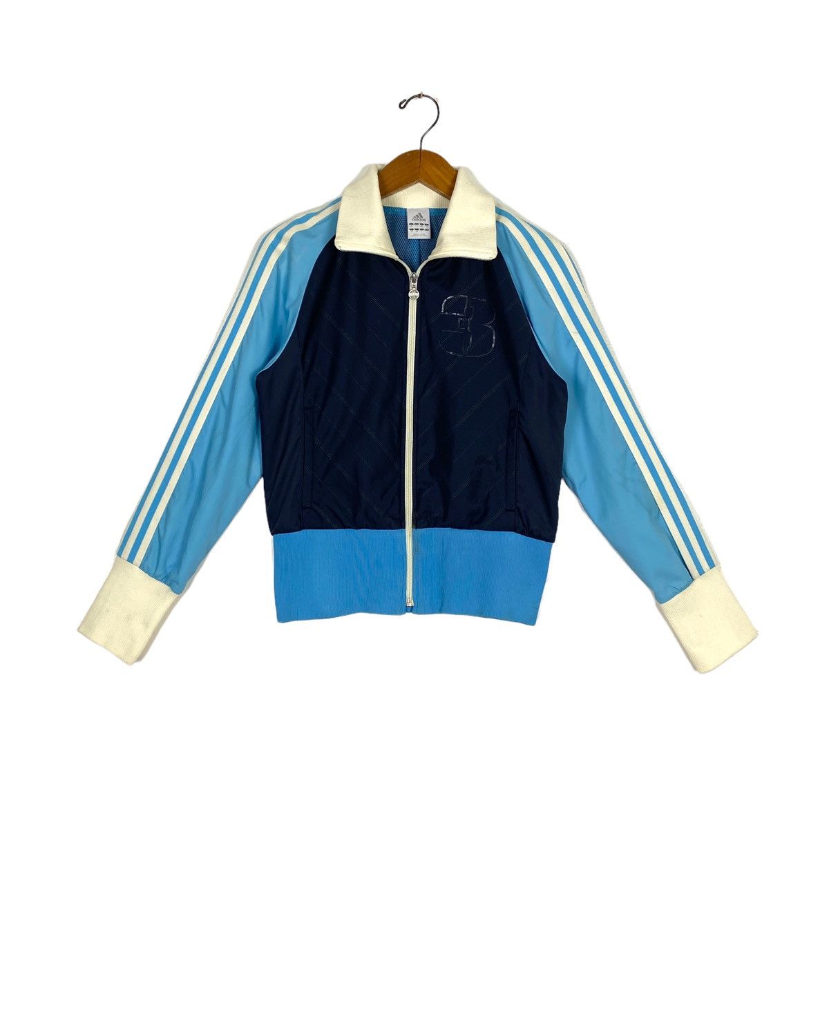 image of Vintage Adidas No 3 Stripe Track Top Sweater (Women) in Blue, Women's (Size Small)