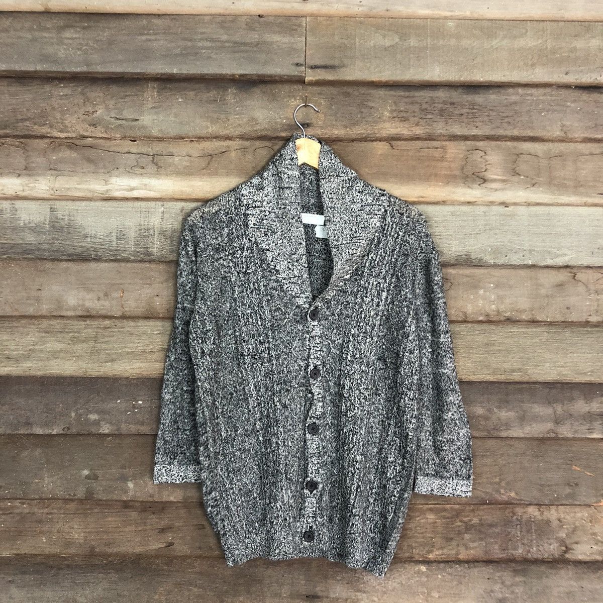 image of Back Number Grey Aran Isles Knitwear Cardigan 047B, Men's (Size Large)