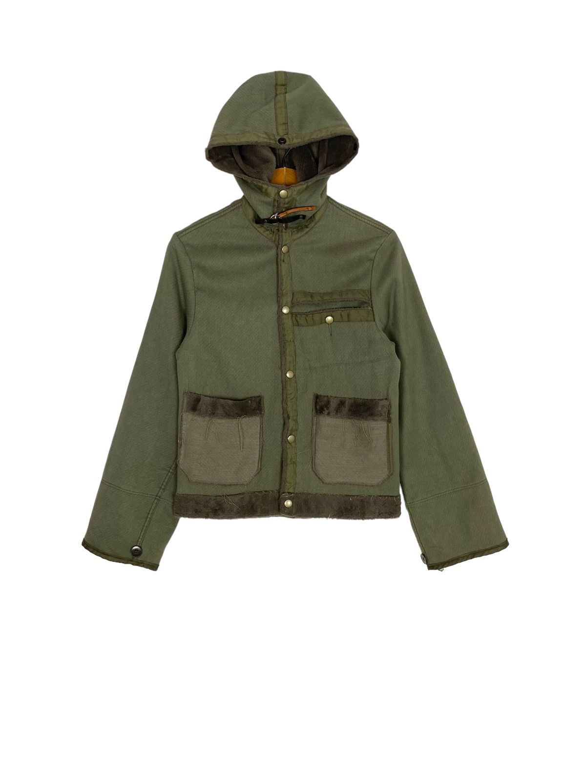 Vintage Vtg Military Czech Olive Pile Lined Cropped Hoodie Jacket Size S / US 4 / IT 40 - 1 Thumbnail