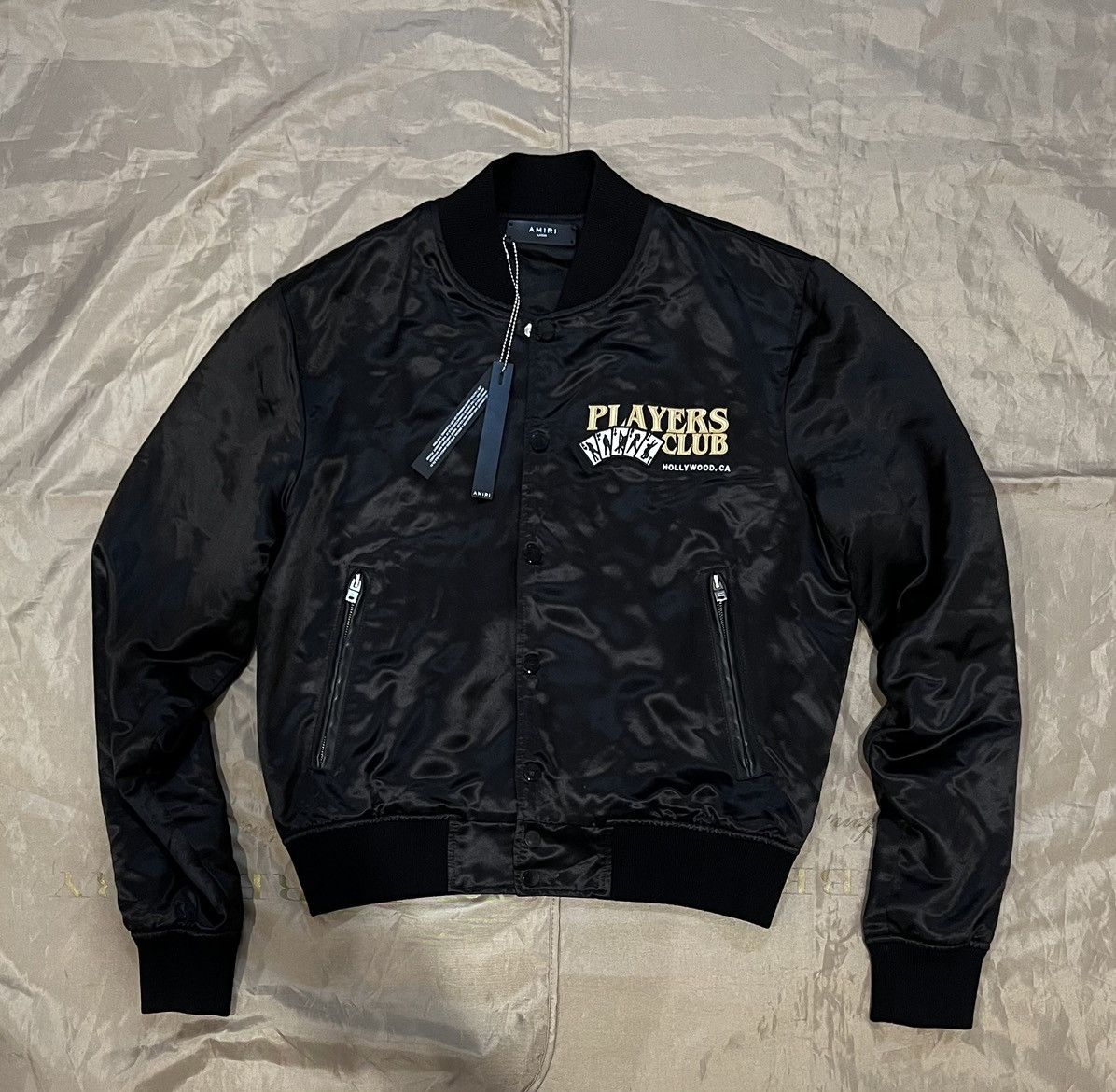 image of Amiri Black Players Club Bomber Jacket Size L $2500, Men's