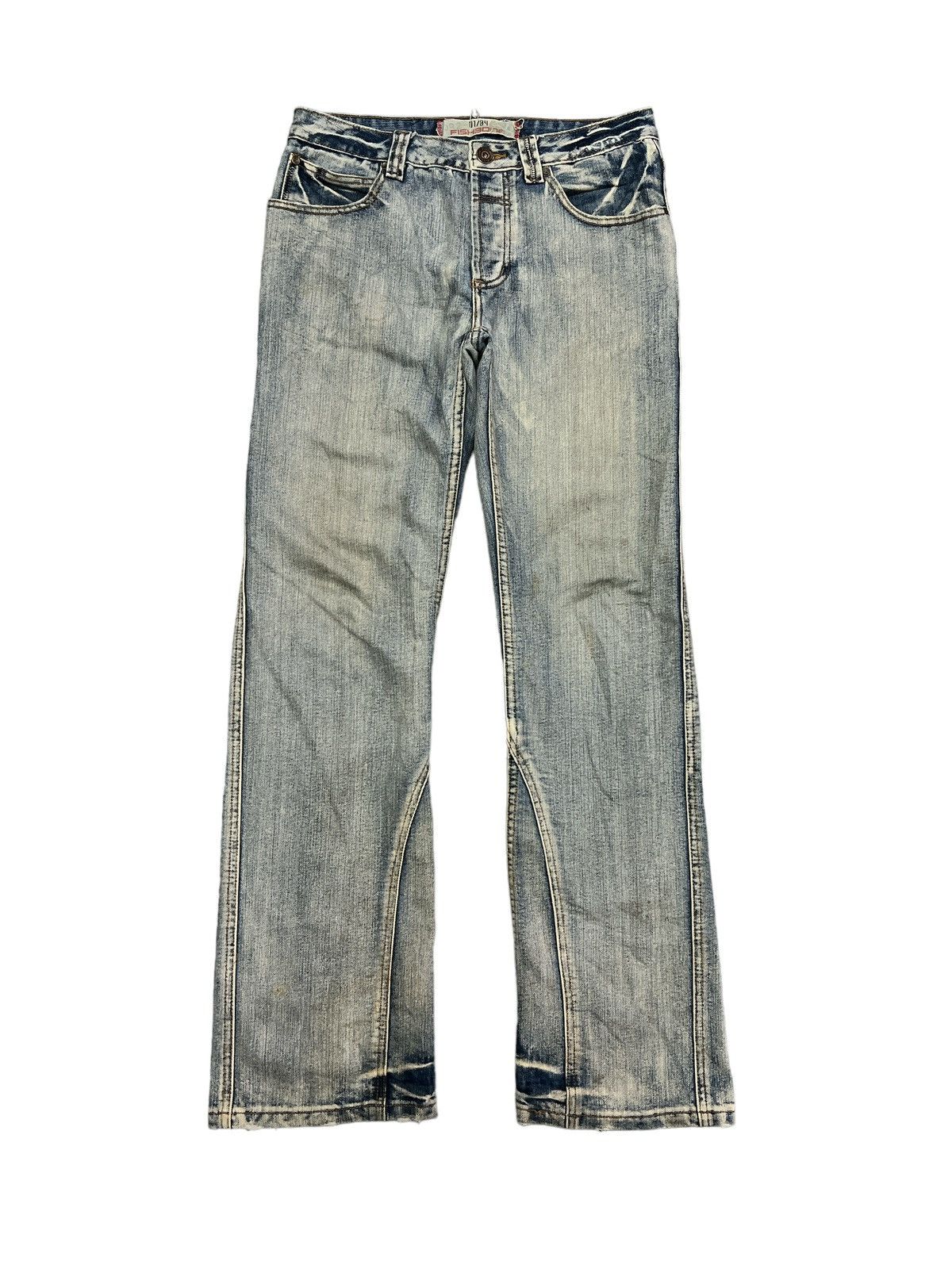 SICK🔥FISHBONE WASHED DISTRESSED DENIM PANT