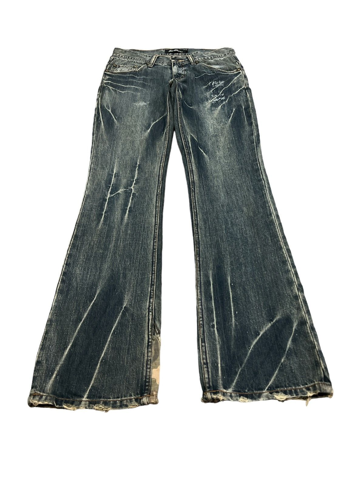 Japanese Brand × Vintage FLARED💥ROOTTHREE SPLATTER DISTRESSED DENIM PANT Size US 29 - 2 Thumbnail