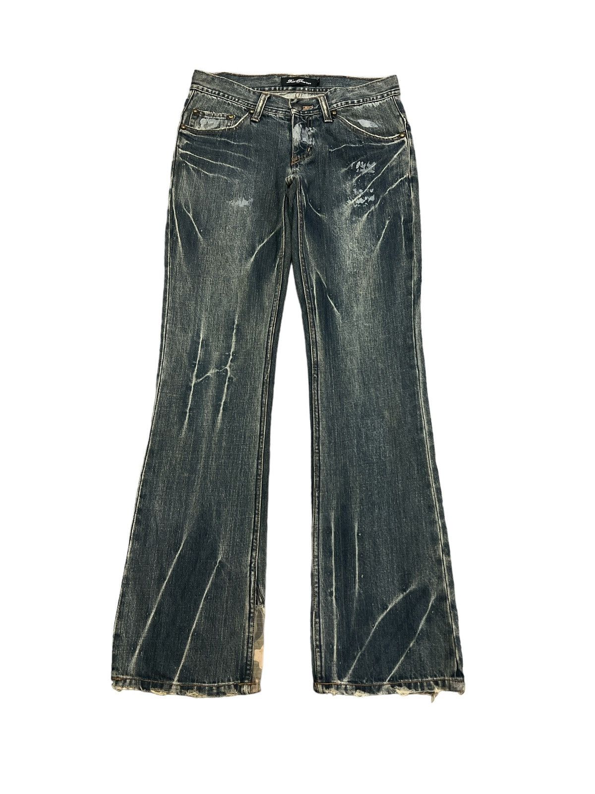 Japanese Brand × Vintage FLARED💥ROOTTHREE SPLATTER DISTRESSED DENIM PANT Size US 29 - 1 Thumbnail