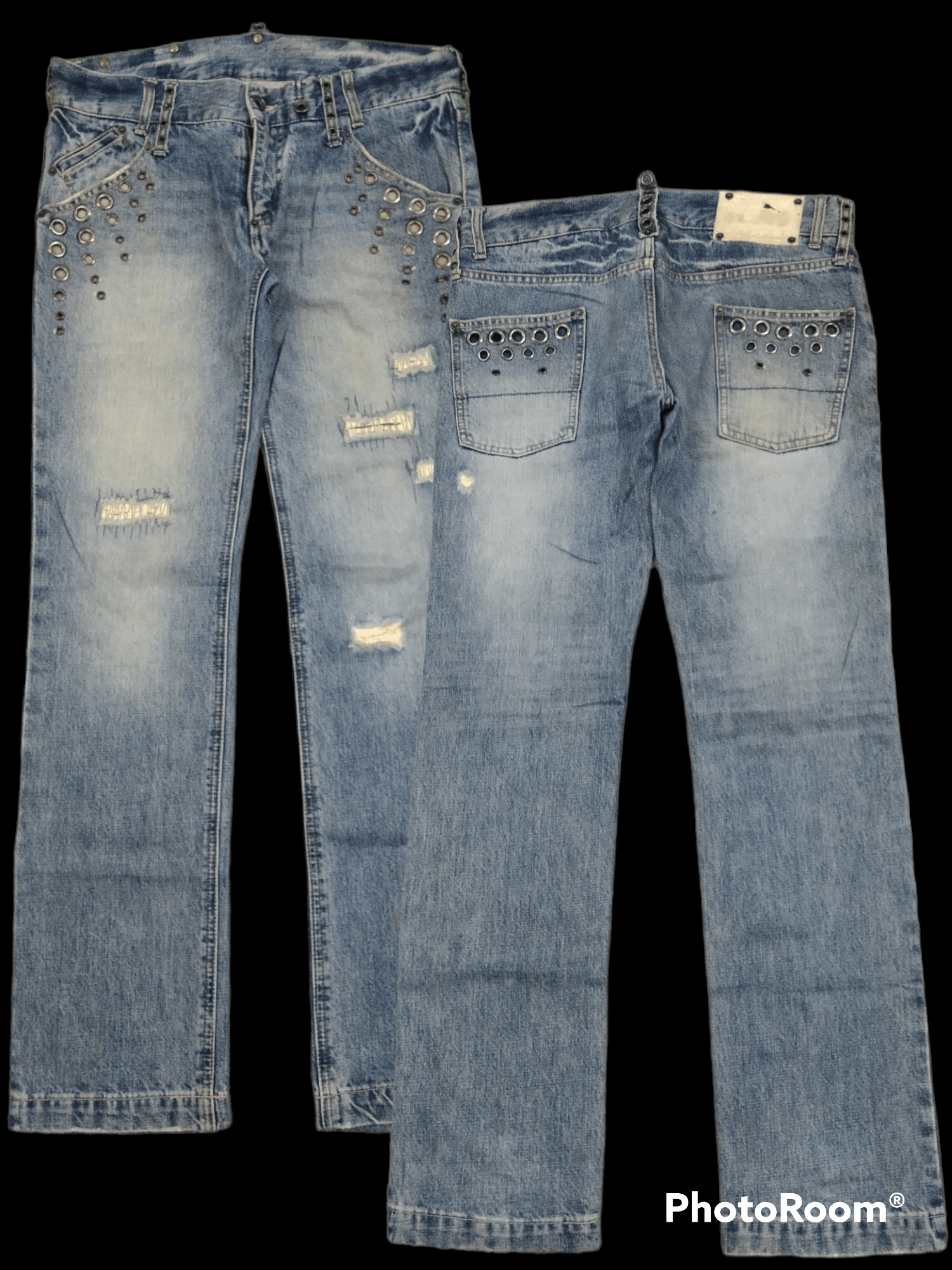 If Six Was Nine DISTRESSED STUDDED BUFFALO DENIM PANTS Size US 32 / EU 48 - 1 Thumbnail