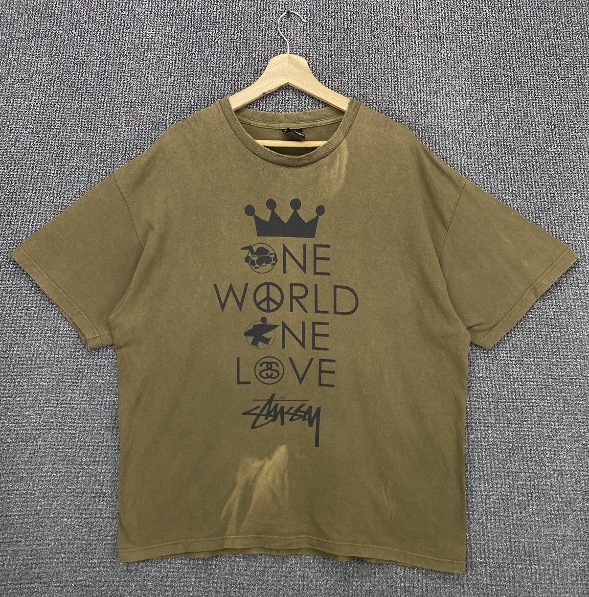 80s STUSSY ONE WORLD ONE LOVE Tシャツ M - Tシャツ/カットソー(半袖 