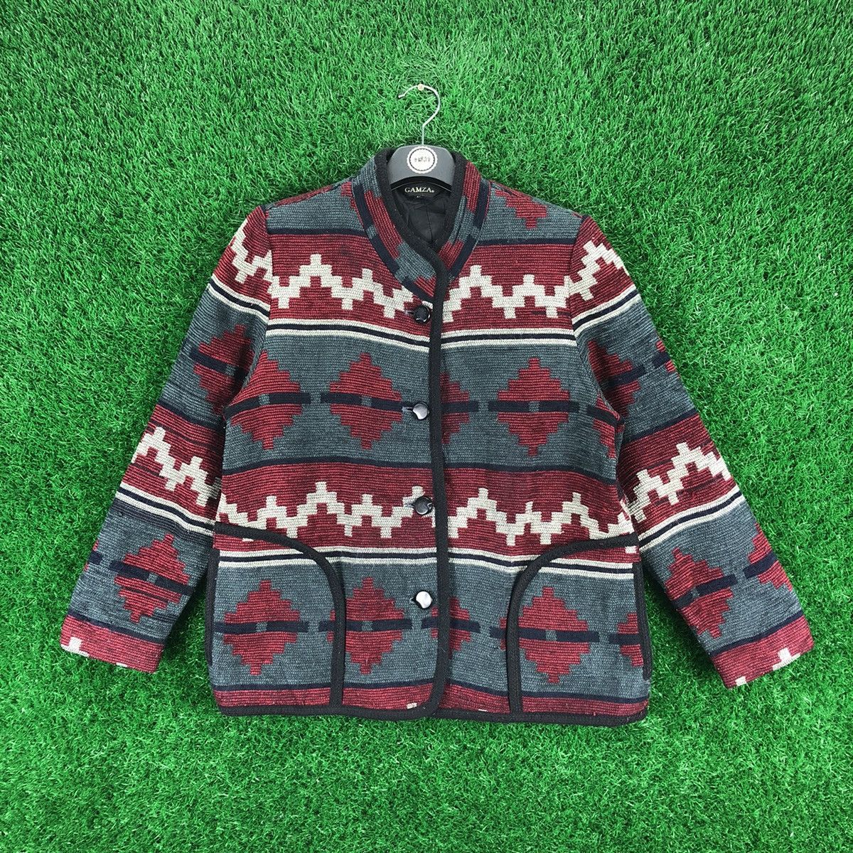 Japanese Brand × Vintage Vintage 90's Navajo Striped Jacket Round Collar by Gamza Size M / US 6-8 / IT 42-44 - 1 Thumbnail