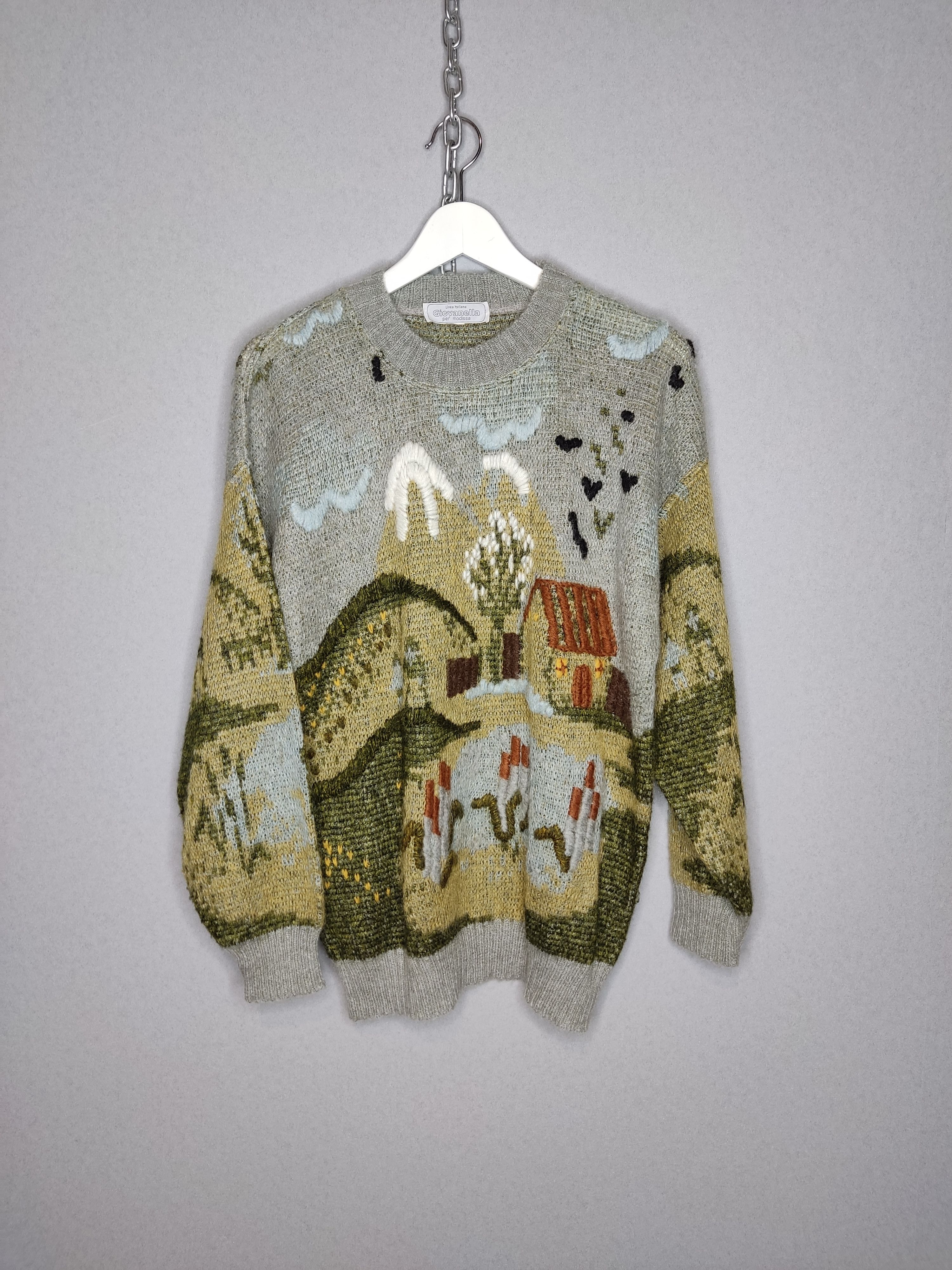 image of Art x Vintage Mohair Knitted Sweater Gallery Embroidered Landscape, Men's (Size Small)