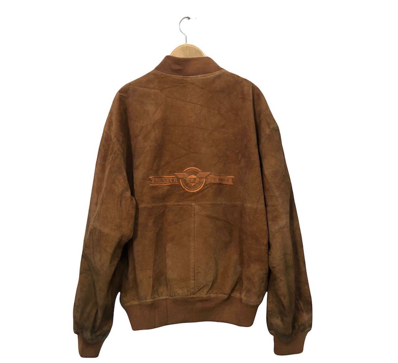 image of Archival Clothing x Vintage VTG Atelier Sab Embroidery Big Logo Zipper Up Leather Jacket in Brown (