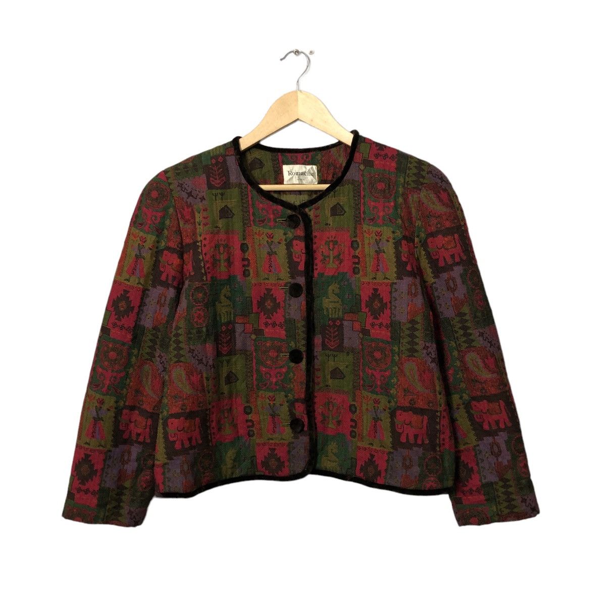 Vintage Romache Full Print Navajo Button Ups Crop Top Jacket