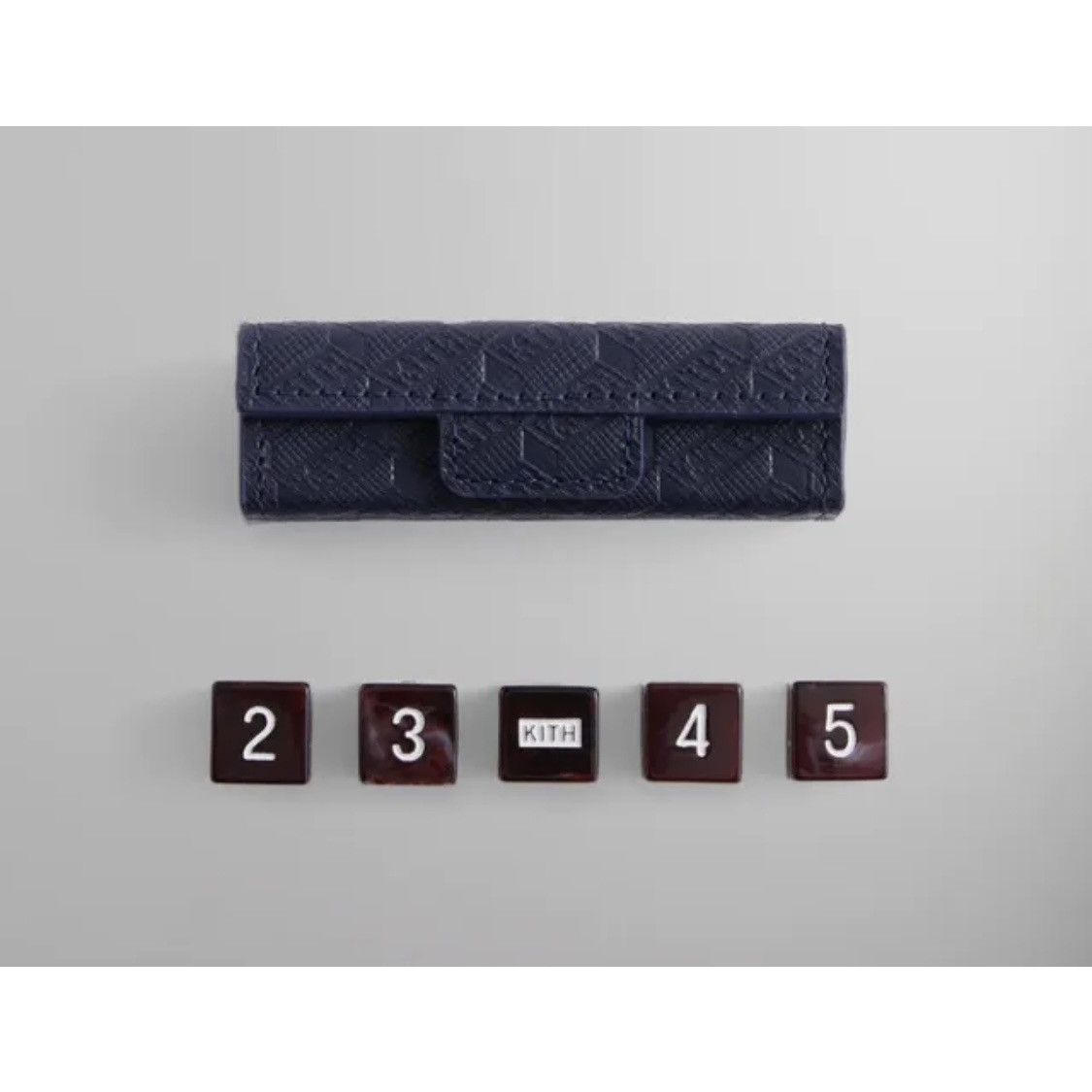 image of Kith Monogram Dice Set: Nocturnal Saffiano Leather Case Ss23 in Navy, Men's
