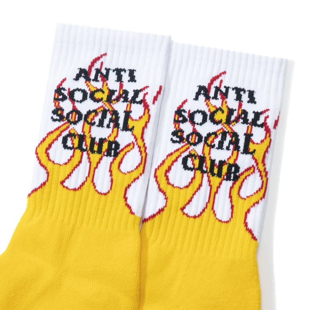 Anti Social Social Club DS Black ASSC Yellow Flame Socal White socks Bape KITH KAWS Size ONE SIZE - 3 Thumbnail